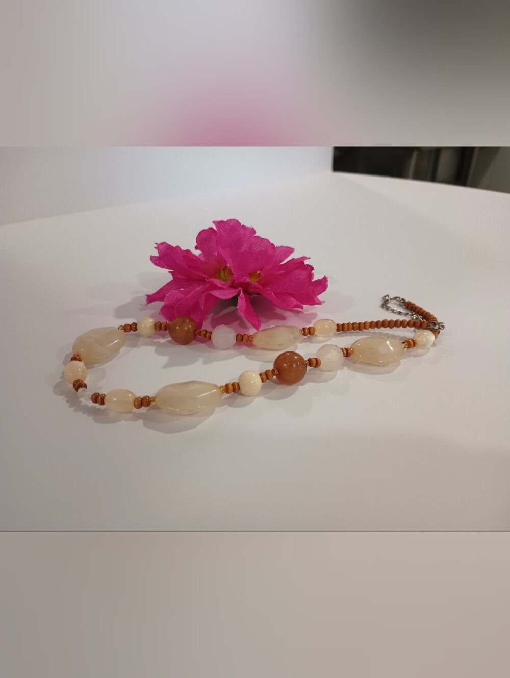 Cream and Brown Beaded Necklace